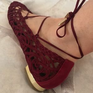 Aquazzura Kya Macramé-Lace And Suede Flats 39